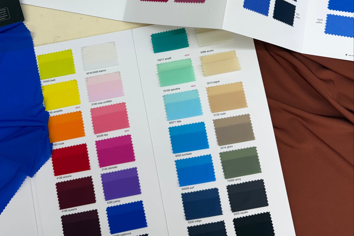 Fabric swatches in multiple colors for clothing development sourcing 